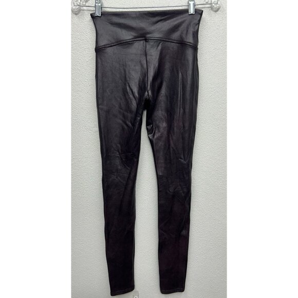 SPANX Faux Leather Leggings Small BURGUNDY shiny Holiday Dressy City Chic EUC - Picture 6 of 12